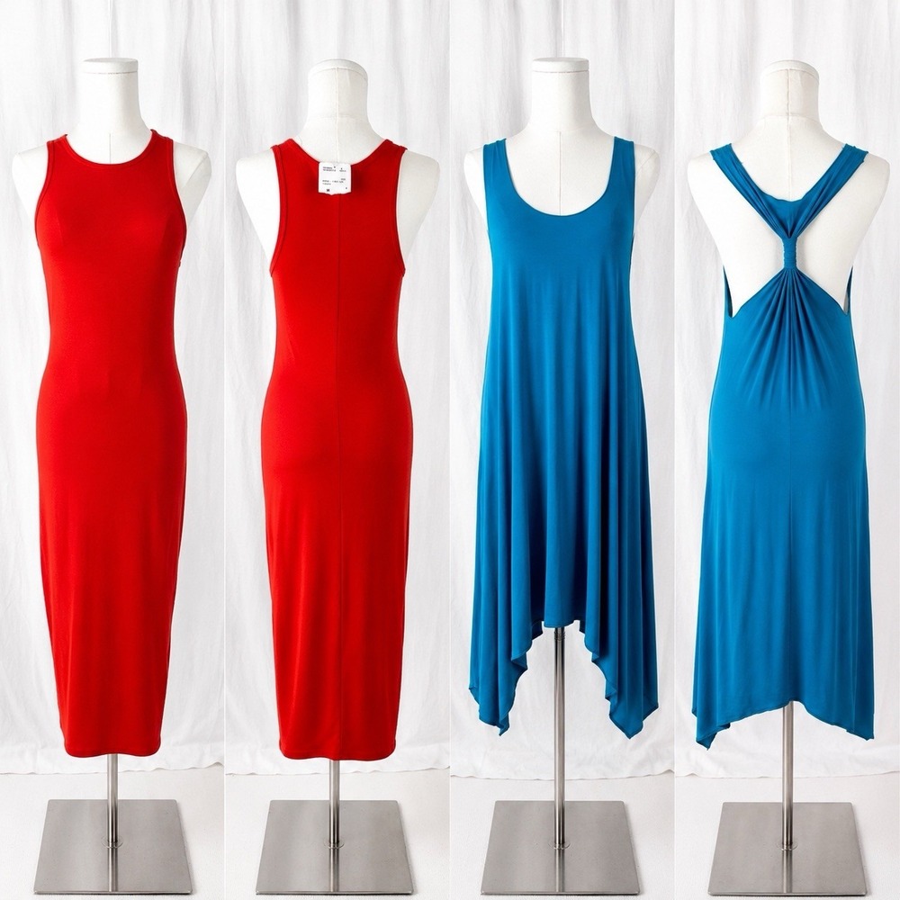Knit Tank Dress Lot Of 2 Orange Blue Small Asymmetrical NWT Athletic Casual Yoga
